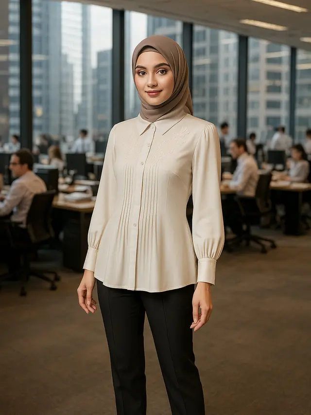 Rekomendasi Baju Kantor Berjilbab Blus Lengan Panjang