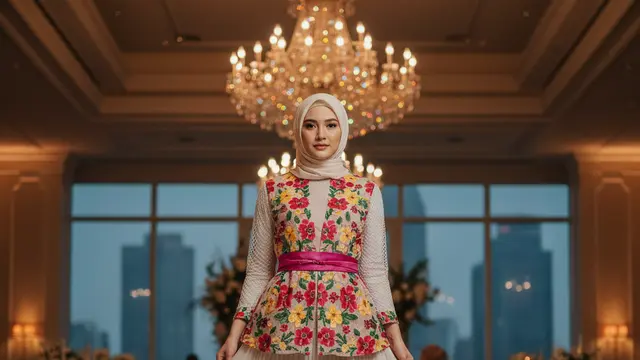 Model Gamis Kebaya dengan Obi untuk Acara Kantor