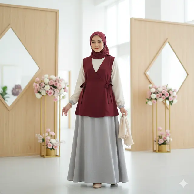 7 Model Gamis Terbaru Kombinasi Rompi, Tampil Modis dan Elegan untuk Segala Acara