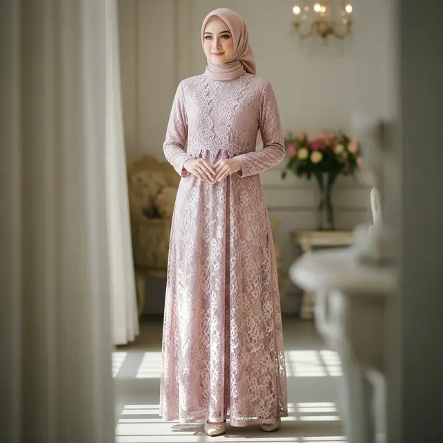 9 Model Gamis Brokat Cantik, Tampil Anggun dan Modern di Setiap Acara