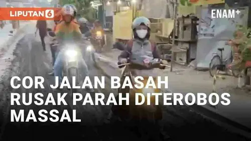 VIDEO: Viral Proyek Cor Jalan di Jombang Rusak Parah Diterobos Massal Kendaraan