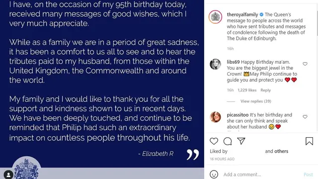 Unggahan Ratu Elizabeth dalam rangka ulang tahunnya ke-95. (Instagram/ theroyalfamily)