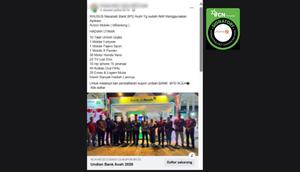 Tangkapan layar postingan klaim link pendaftaran undian Bank Aceh yang beredar di Facebook. Cek faktanya