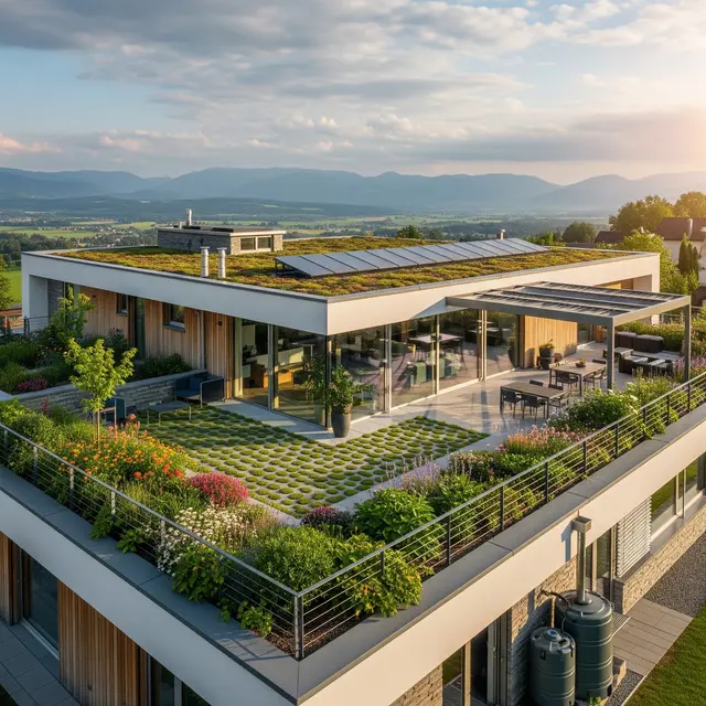 Rumah Ramah Lingkungan dengan Kebun Sayur Rooftop (Gemini AI)