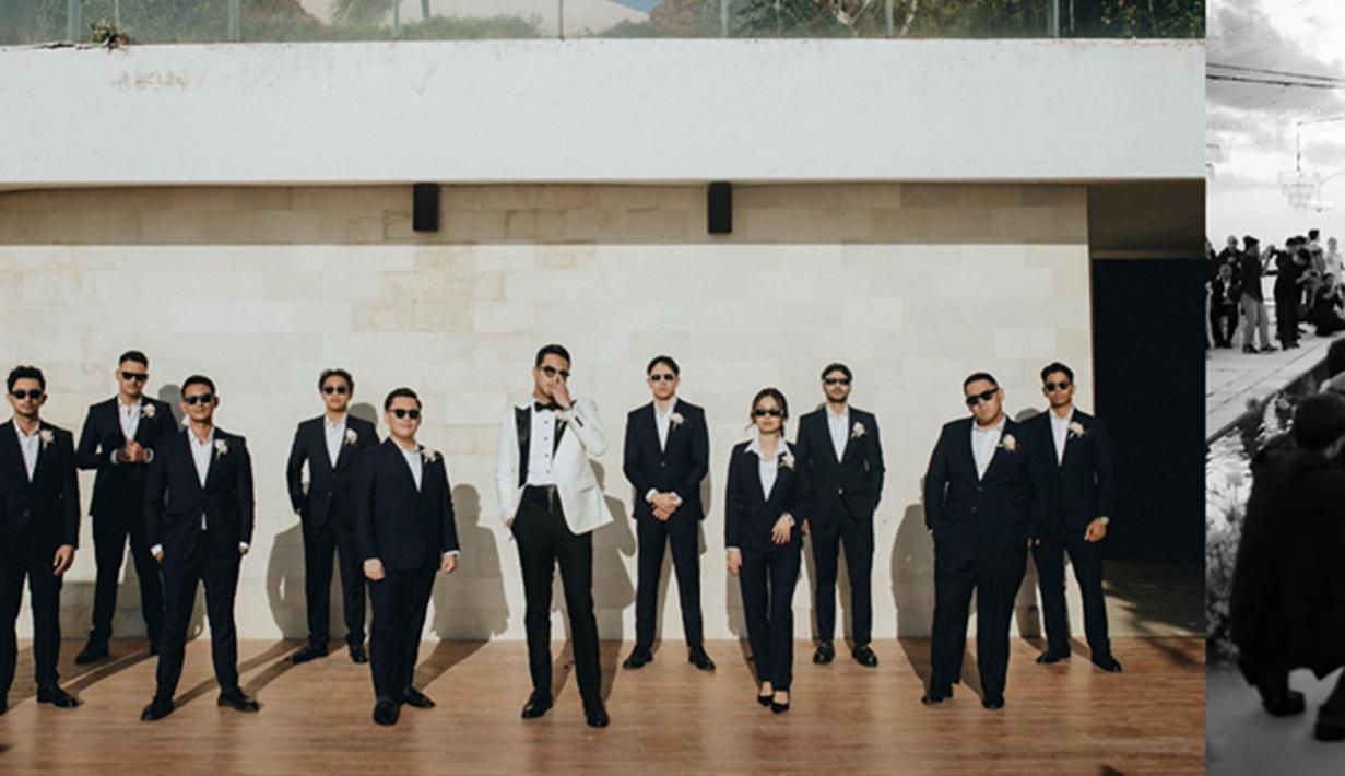 Selain para bridesmaid Salshabilla Adriani yang cantik menawan, sorot ketampanan dari jajaran groomsmen dari Ibrahim Risyad pun mencuri perhatian. Ada beberapa wajah artis di sana, antara lain Marco Ivanos, Omar Daniel dan Refal Hadi. (Liputan6.com/IG/@marcoivanos12)