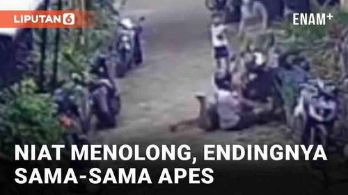 VIDEO: Niat Menolong Pemotor Jatuh, Endingnya Sama-Sama Apes