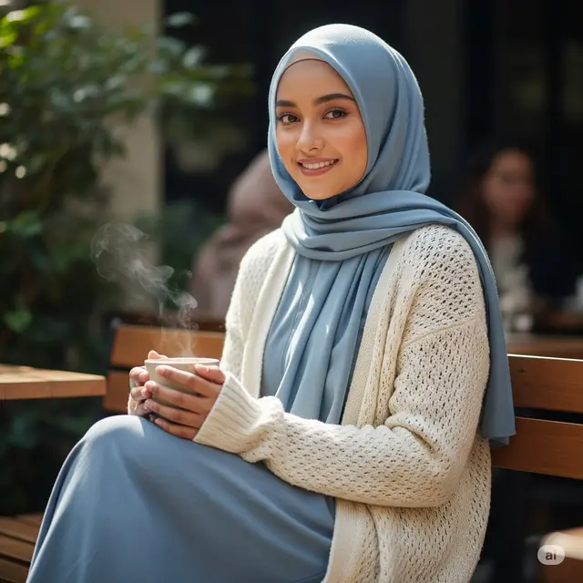 Gamis Katun + Outer Cardigan Rajut
