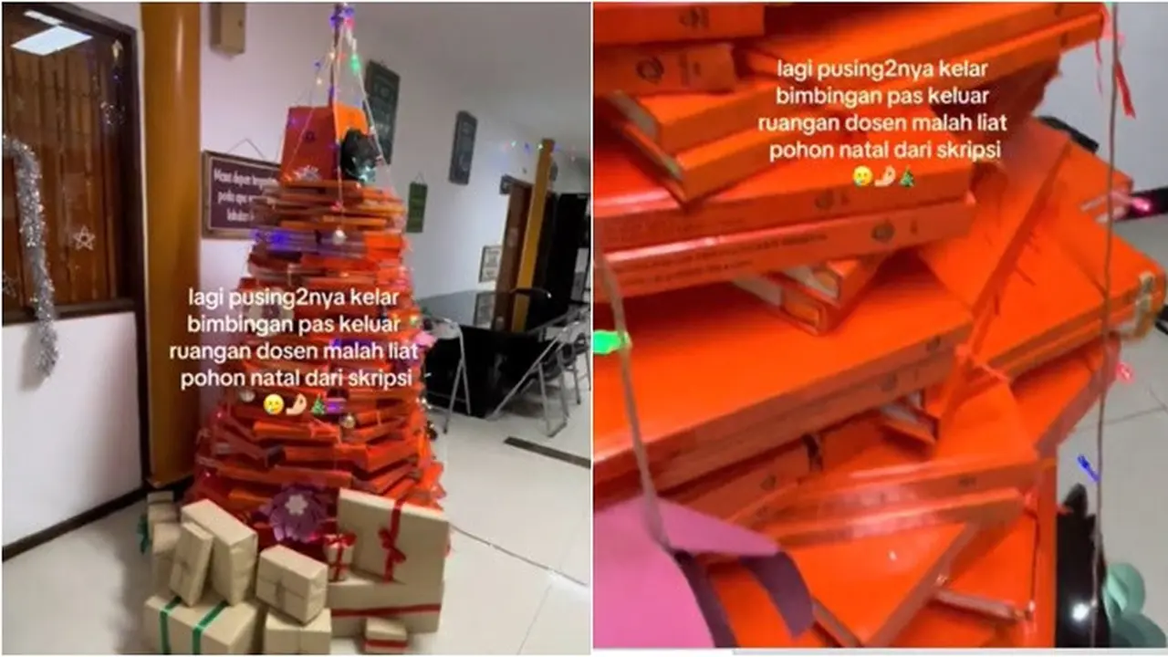 Pohon Natal dari Tumpukan Skripsi Ini Bikin Syok Mahasiswa, Ditaruh Depan Ruang Dosen