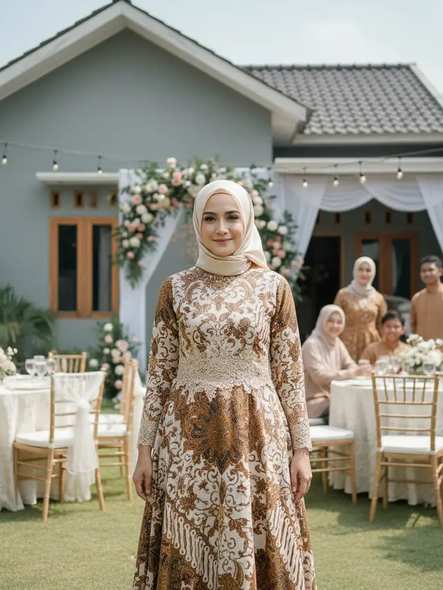 Gamis Batik Brokat Cocok Acara Outdoor