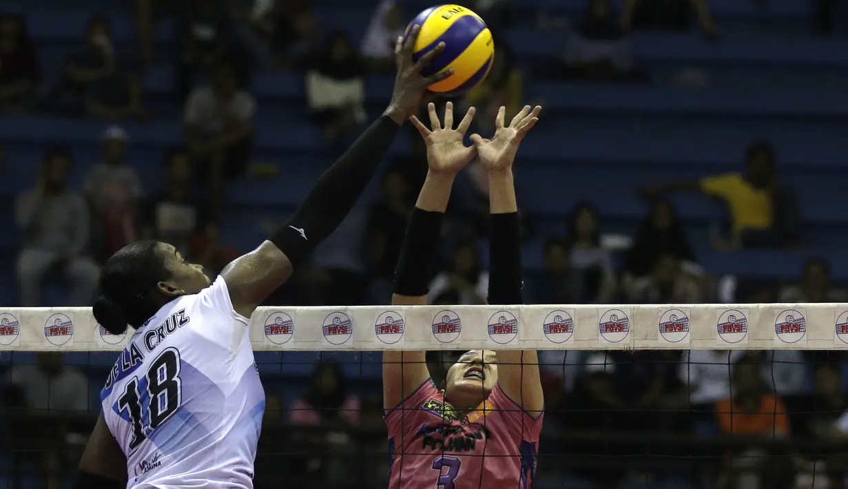 Pevoli Jakarta Pertamina Energi, Bertahania De La Cruz, melakukan smash saat melawan PGN Popsivo pada final Proliga 2019 di GOR Among Rogo, Yogyakarta, Sabtu (23/2). Popsivo menang 3-2 atas Pertamina. (Bola.com/Yoppy Renato)