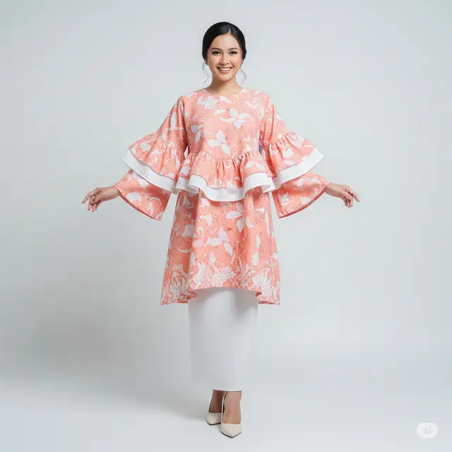 Model Atasan Batik dengan Detail Layer atau Ruffle.