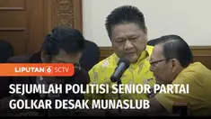 Sejumlah politisi senior Partai Golkar mendorong digelarnya musyawarah nasional luar biasa atau munaslub, untuk mengganti Ketua Umum Airlangga Hartarto. Sikap ini diutarakan karena mereka menilai tidak jelasnya arah Golkar jelang Pemilu 2024 mendatan...