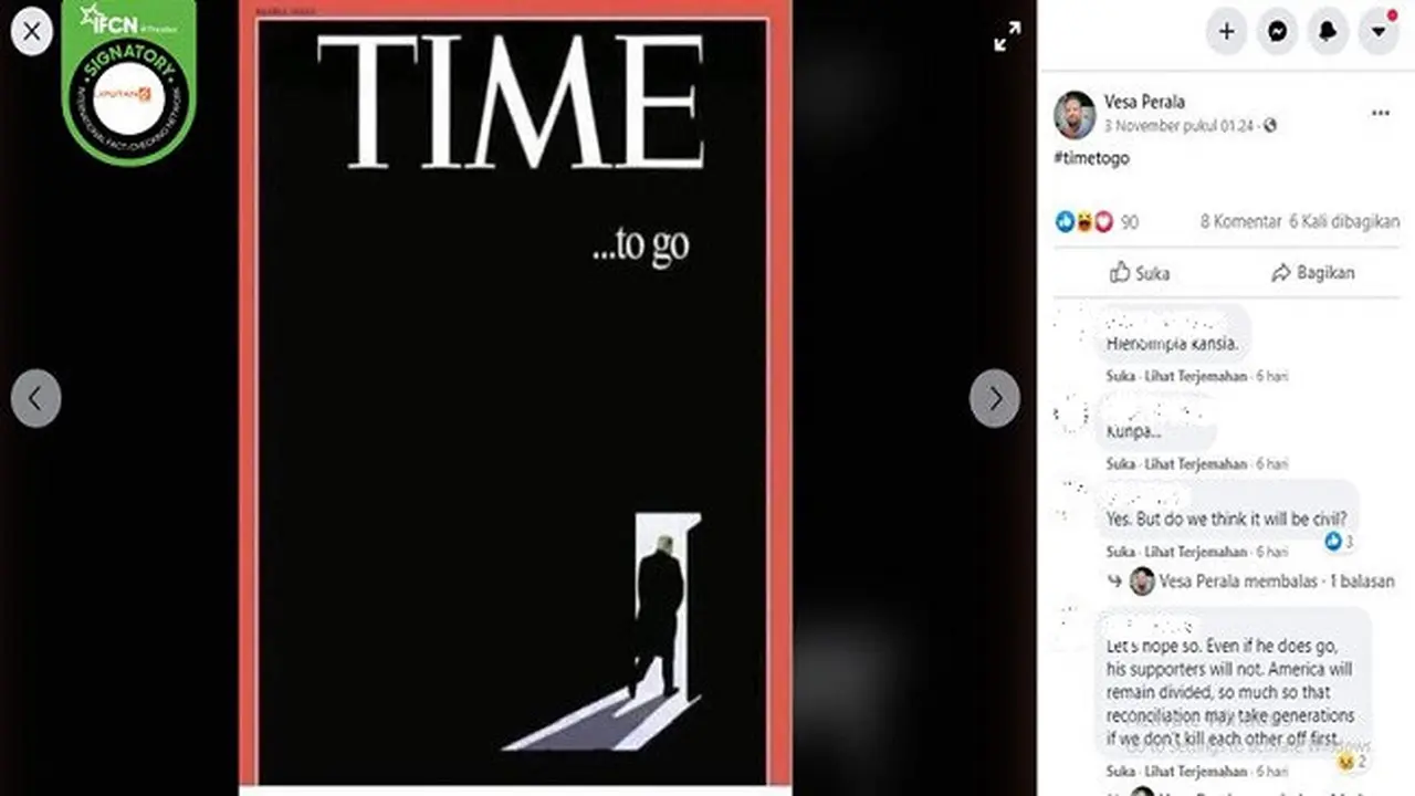 Gambar Tangkapan Layar Foto Majalah TIME Palsu (sumber: Facebook)