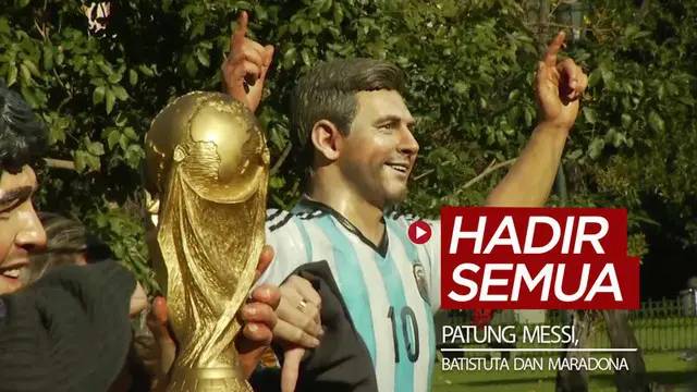 Berita video 6 tahun silam, tepatnya 5 Juni 2014, 3 patung bintang sepak bola Argentina, Diego Maradona, Gabriel Batistuta, dan Lionel Messi hadir bersamaan.