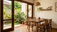 7 Desain Ruang Makan dengan Pintu Geser yang Menghadap Halaman, Terasa Luas dan Asri