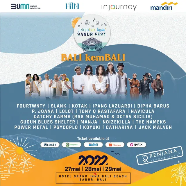 Jelajahin Livin Sanur Fest 2022 dipastikan berlangsung di area pantai kawasan Hotel Grand Inna Bali Beach pada 27, 28 dan 29 Mei 2022.