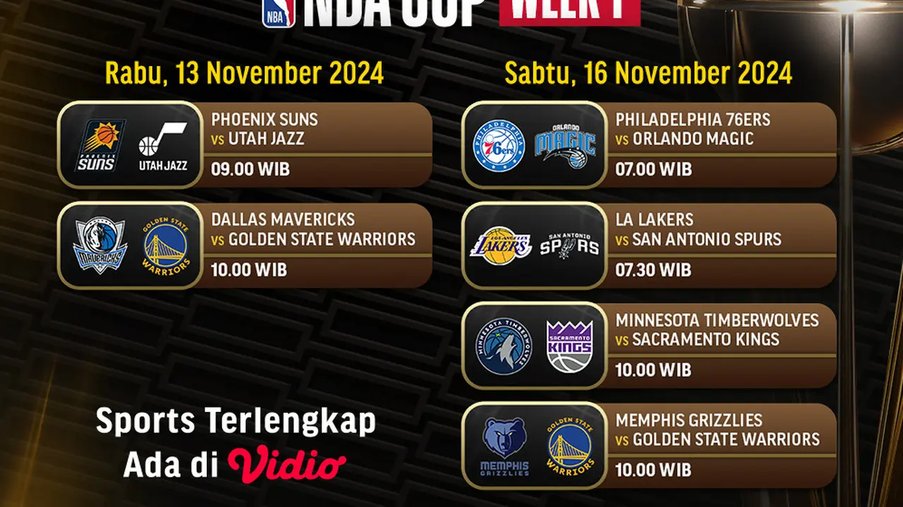 Jadwal NBA Cup Season 2024/25 Week 1 di Vidio