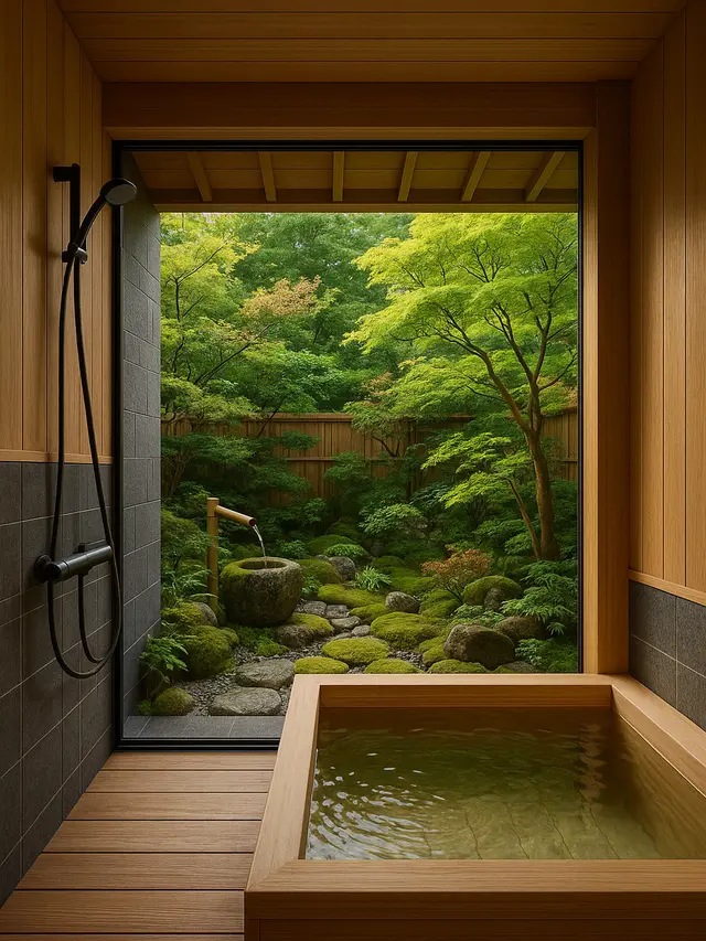Inspirasi Kamar Mandi Semi Outdoor Bergaya Jepang (Image by ChatGPT)