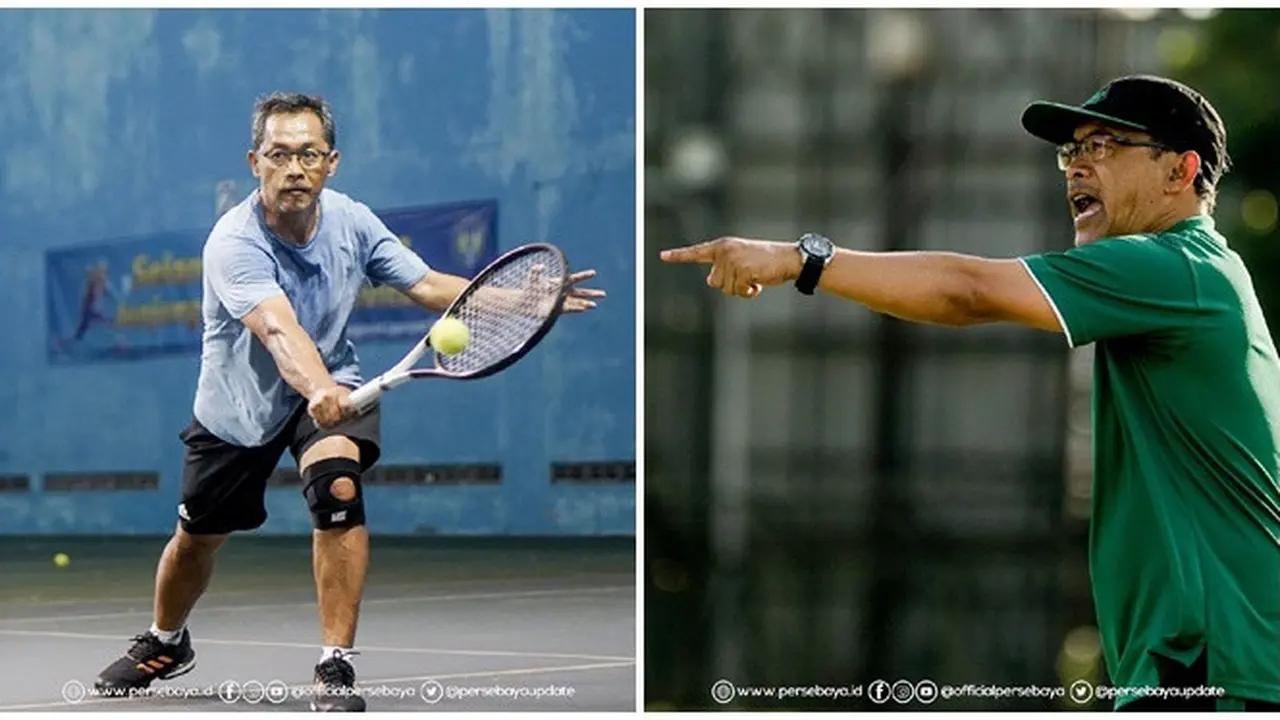 Potret Aji Santoso Pelatih Persebaya Surabaya Saat Bermain Tenis