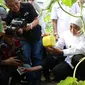 Guburnur Jawa Timur Khofifah Indar Parawansa saat menghadiri panen melon golden varietas langkawi di UPT Pengembangan Agribisnis Tanaman Pangan dan Holtikultura (UPT PATPH) di Desa Lebo, Kecamatan Kota, Sidoarjo. (Liputan6.com/ Dian Kurniawan)