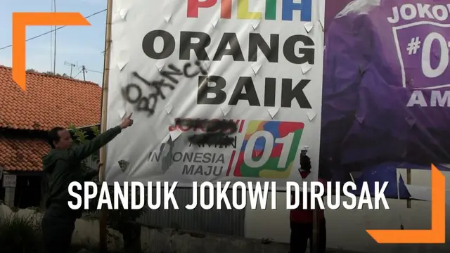 Spanduk dukungan untuk Jokowi-Ma'ruf dicoret-coret oleh orang tak dikenal. Tak hanya itu, pelaku juga menuliskan kata tak senonoh.