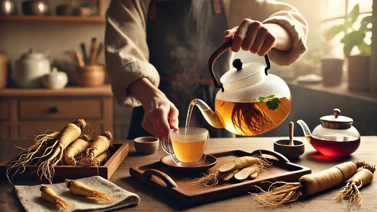 orang sedang membuat teh ginseng