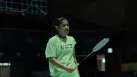 Pebulu tangkis tunggal putri Indonesia Gregoria Mariska Tunjung menjalani latihan terakhir sebelum berlaga pada Korea Open 2023 di&nbsp;Jinnam Stadium, Yeosu, Korea, Senin (17/7/2023). (foto: PBSI)