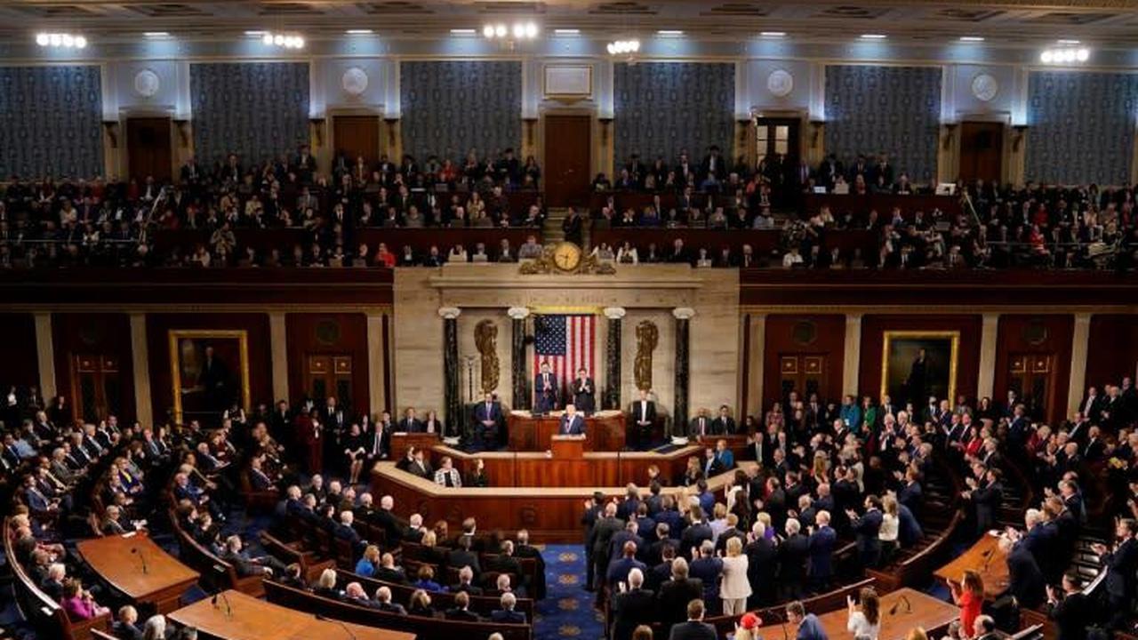 Pidato presiden AS Donald Trump di Kongres. (AFP/Allison Robbert)