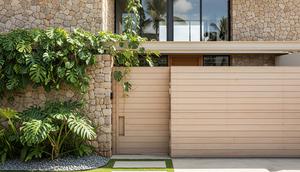 Gambar Fasad Rumah Minimalis dengan Pagar Horizontal (AI)