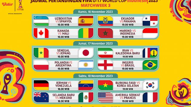 Jadwal dan Siaran Langsung Piala Dunia U17 Matchday 3 di Vidio