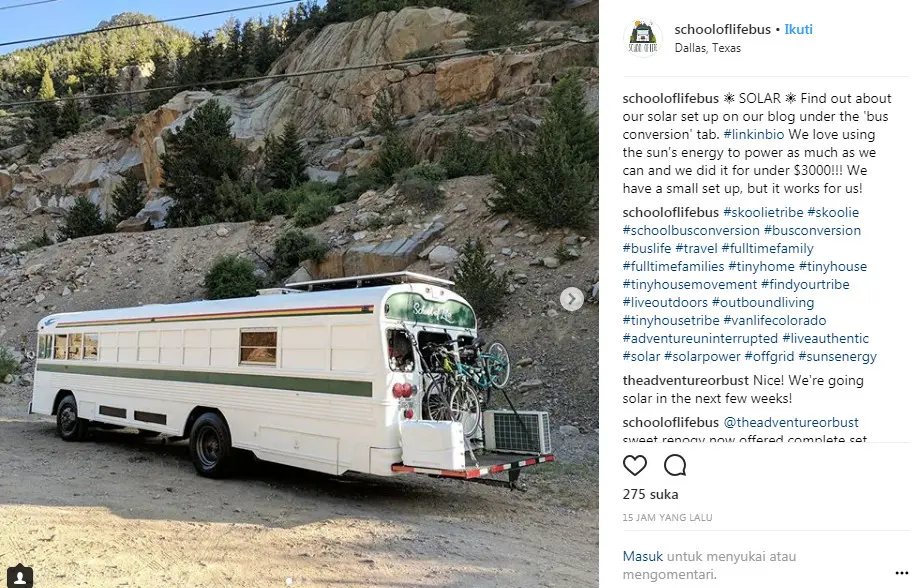 Unik, dengan menyulap sebuah bus sepasang kekasih pergi traveling mengelilingi dunia. (Foto: instagram @schooloflifebus