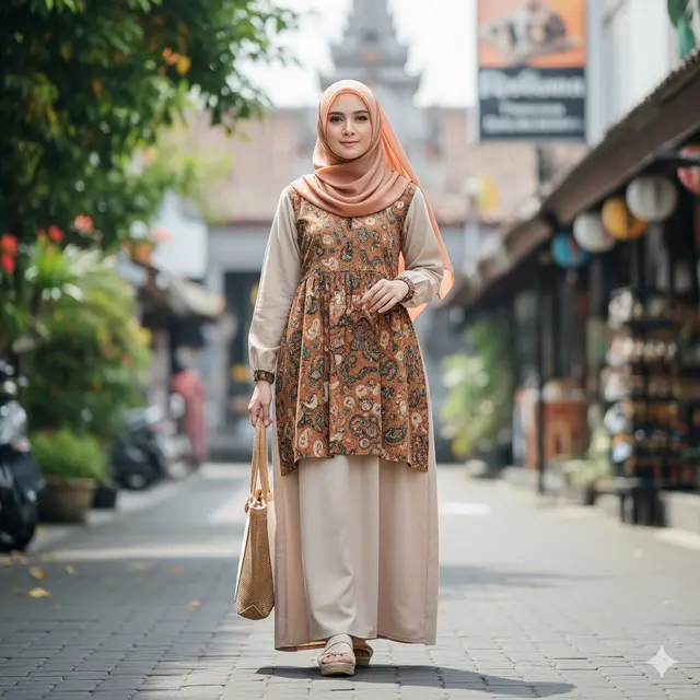 Gamis Batik Katun Kombinasi Polos