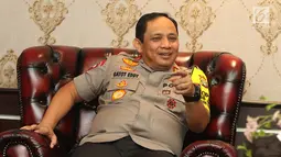 Kapolda Metro Jaya Irjen Gatot Eddy Pramono saat menggelar silaturahmi dengan Manajemen Surya Citra Media (SCM) di Gedung Promoter Polda Metro Jaya, Jakarta, Senin (15/7/2019). Pertemuan untuk peningkatan kerjasama SCM dengan Polri khusunya Polda Metro Jaya. (Liputan6.com/Herman Zakharia)