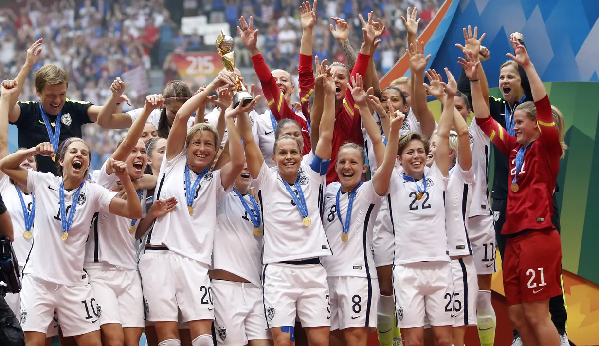 Amerika Serikat akhirnya berhasil menjadi juara Piala Dunia Wanita 2015 setelah mengalahkan Jepang dengan skor 5-2. yang berlangsung di Stadion BC Place, Vancouver, Kanada. Senin (6/7/20150 pagi WIB.  (Reuters/Michael Chow-USA TODAY Sports)