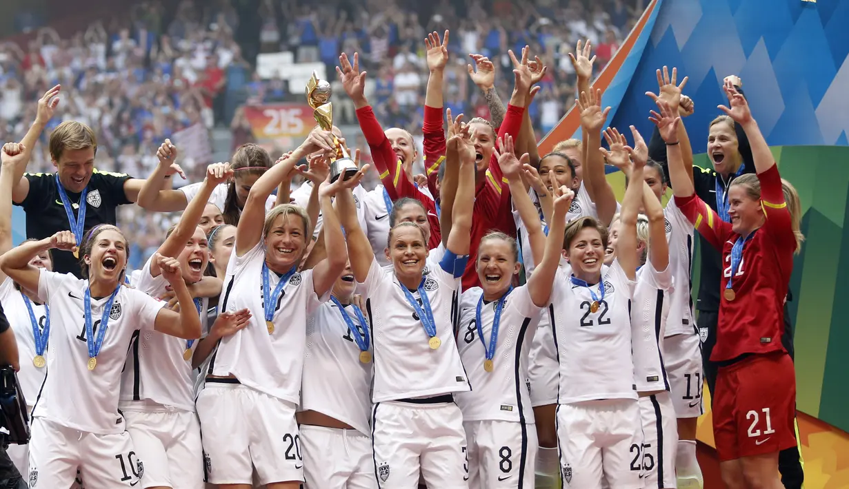Amerika Serikat akhirnya berhasil menjadi juara Piala Dunia Wanita 2015 setelah mengalahkan Jepang dengan skor 5-2. yang berlangsung di Stadion BC Place, Vancouver, Kanada. Senin (6/7/20150 pagi WIB.  (Reuters/Michael Chow-USA TODAY Sports)