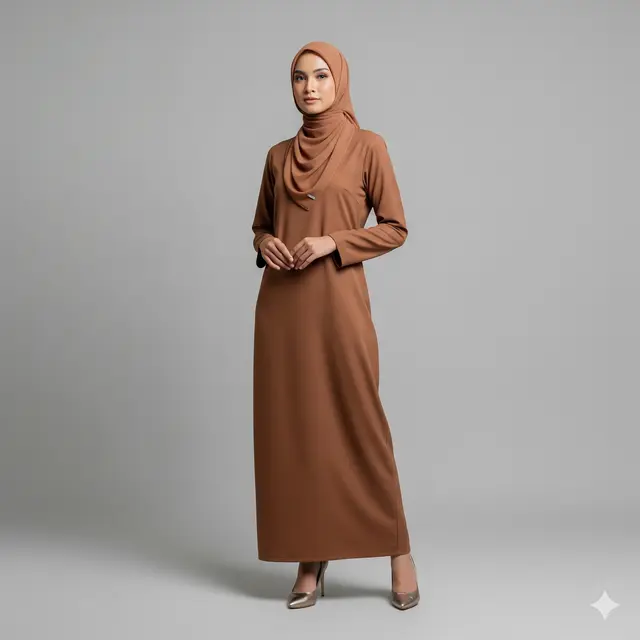 Inspirasi Dress Panjang Polos Minimalis Kombinasi Kerudung Muslim.