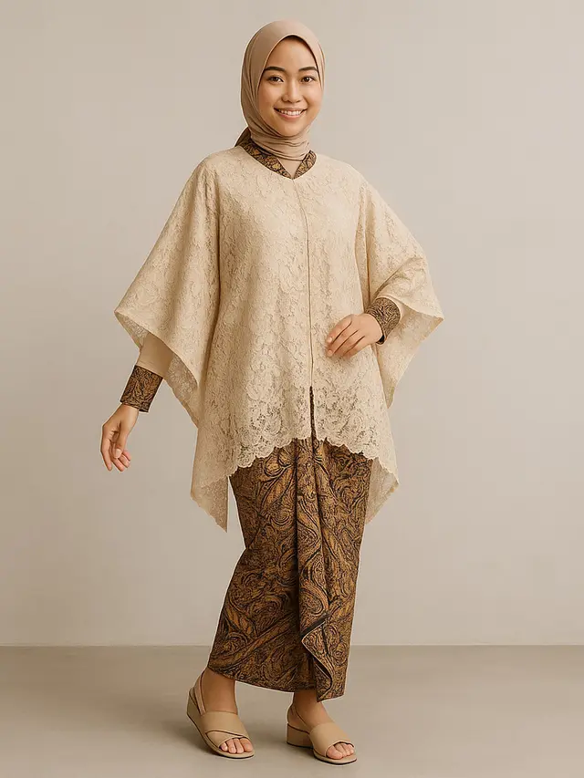 Model Kebaya Brokat Lengan Kelelawar Kombinasi Batik 2025 yang Elegan/Ilustrasi AI