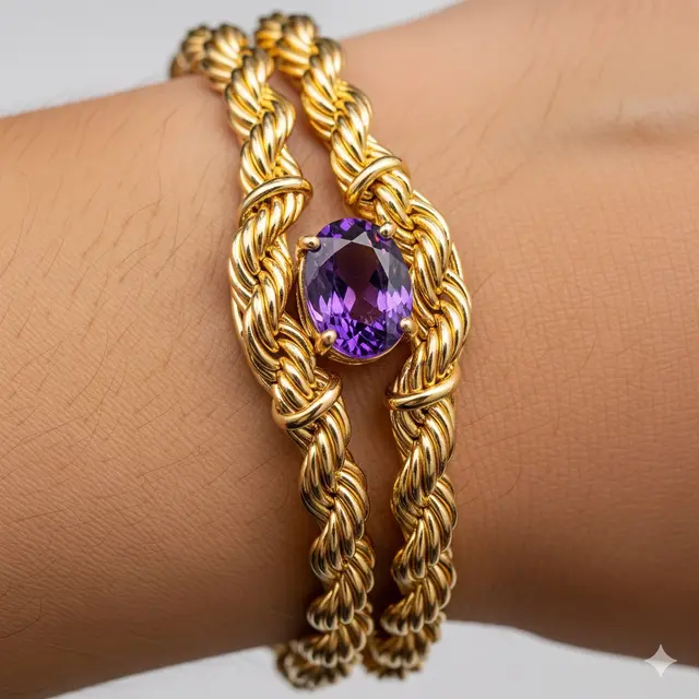 Gelang Tali Emas dengan Permata Tali Ganda