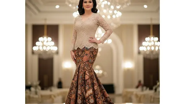 Maxi Dress Batik Brokat Potongan Mermaid