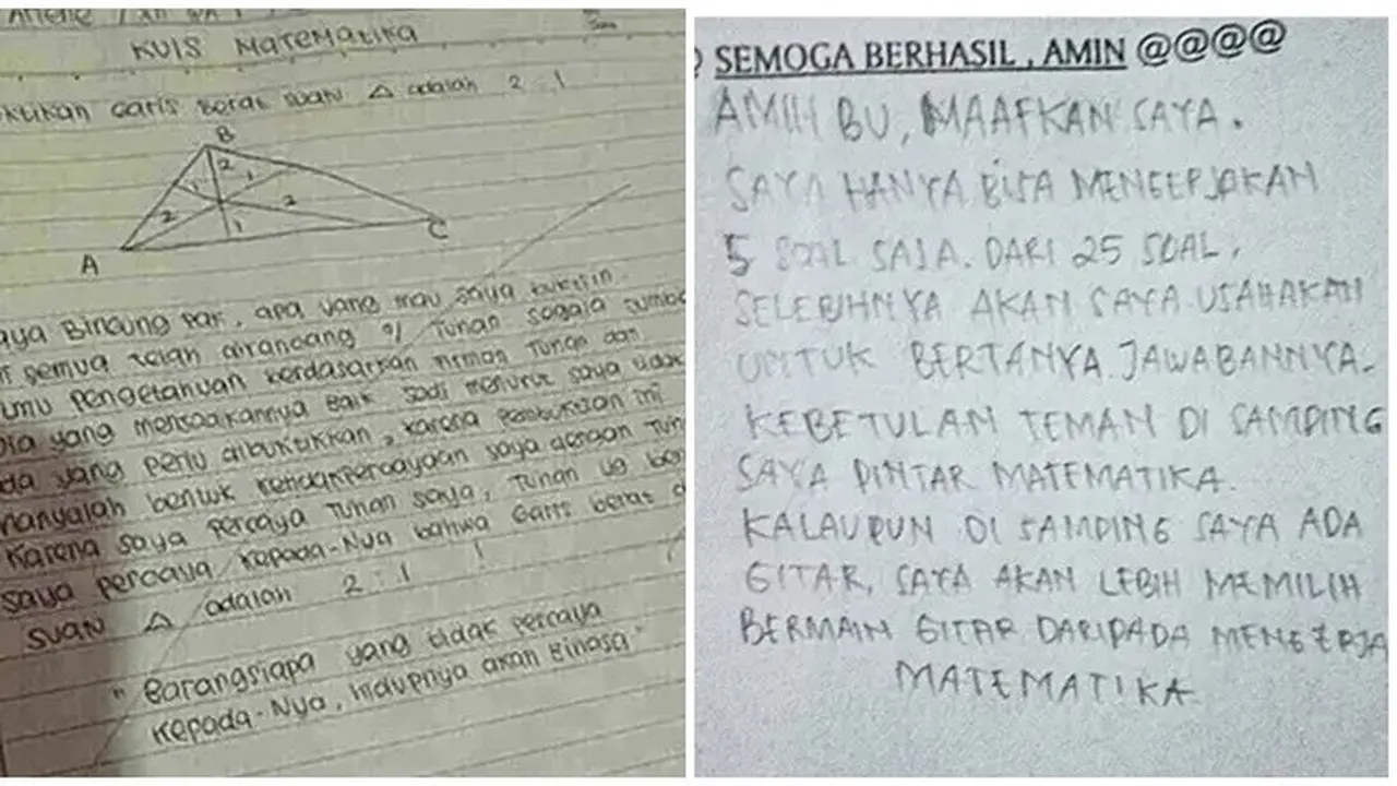 6 Curhatan Murid di Lembar Jawaban Matematika Ini Kocak, Guru Tepuk Jidat