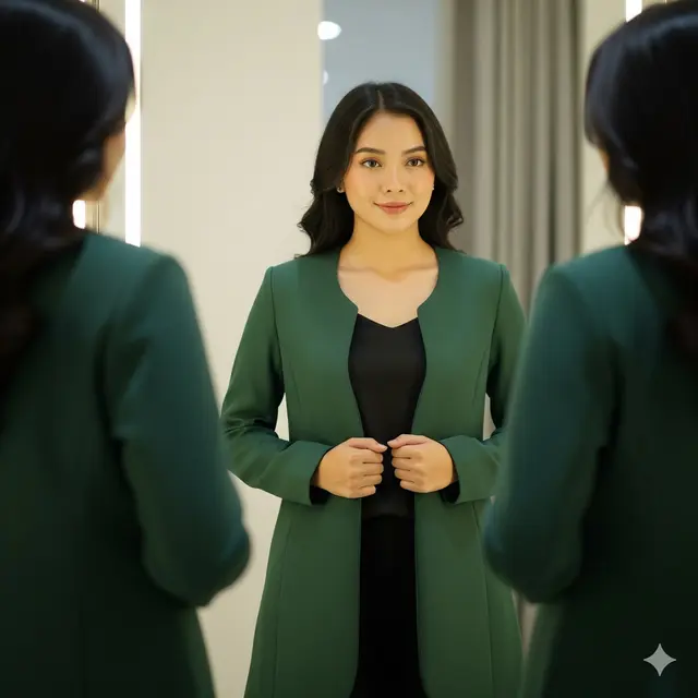 Blazer Tanpa Kancing dengan Kerah Membulat