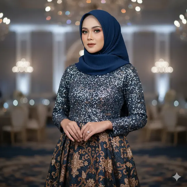 Model Gamis Batik Campur Brokat (Foto: Gemini AI)