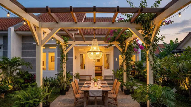 Inspirasi Pergola dengan Lampu Gantung