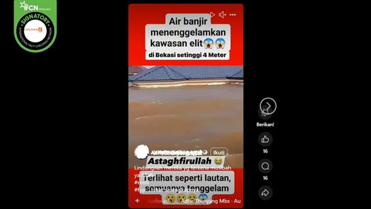 Gambar tangkapan layar video yang diklaim kawasan elite di Bekasi tenggelam akibat banjir. (sumber: Facebook)