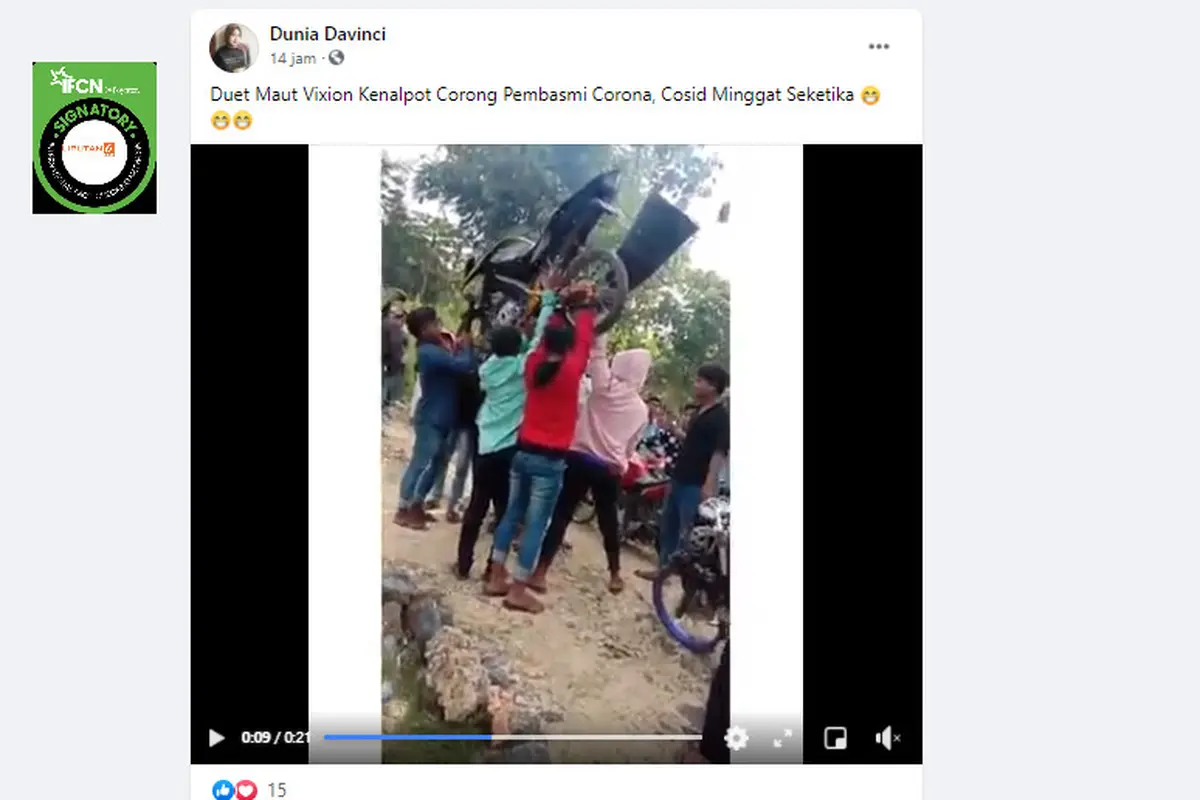 Cek Fakta Liputan6.com menelusuri klaim video motor berkenalpot corong untuk membasmi Covid-19