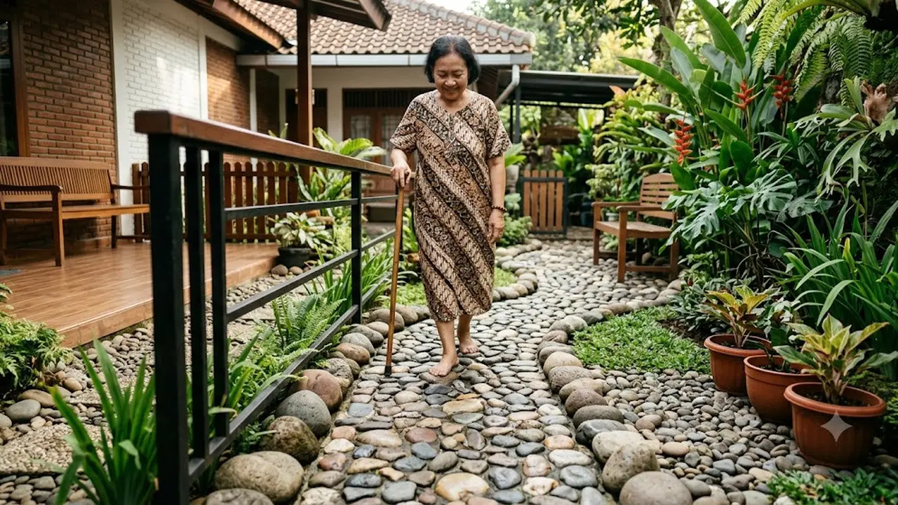 12 Cara Membuat Jalur Refleksi Kaki dari Batu Alam di Halaman Aman untuk Lansia