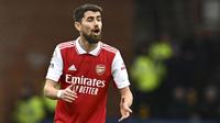 Reaksi pemain Arsenal, Jorginho saat laga lanjutan Liga Inggris 2022/2023 melawan Everton di Goodison Park, Liverpool, 4 Februari 2023. Sang pemain diboyong dari rival sekota, Chelsea dengan harga 11,3 juta euro pada Januari 2023 lalu. (AFP/Paul Ellis)