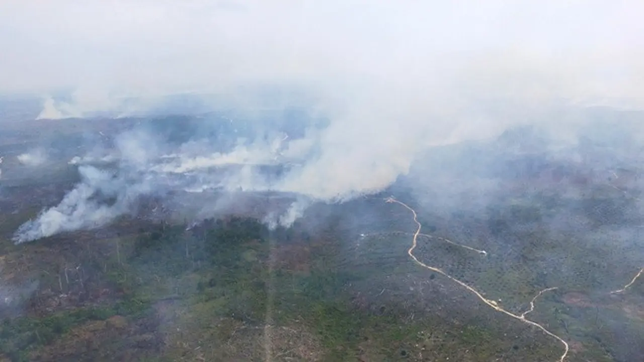 Kabut asap dari kebakaran lahan terpantau oleh patroli udara Satgas Karhutla Riau.