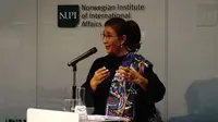 Menteri Kelautan dan Perikanan Susi Pudjiastuti memberi kuliah umum di Norwegian Institute of International Affairs (NUPI). (Dok KKP)