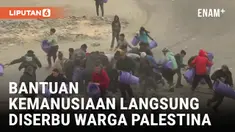 Warga Palestina langsung berebut bantuan kemanusiaan yang datang di Kota Rafah. Sejumlah bantuan pun sampai terjatuh dari truk pengangkut.